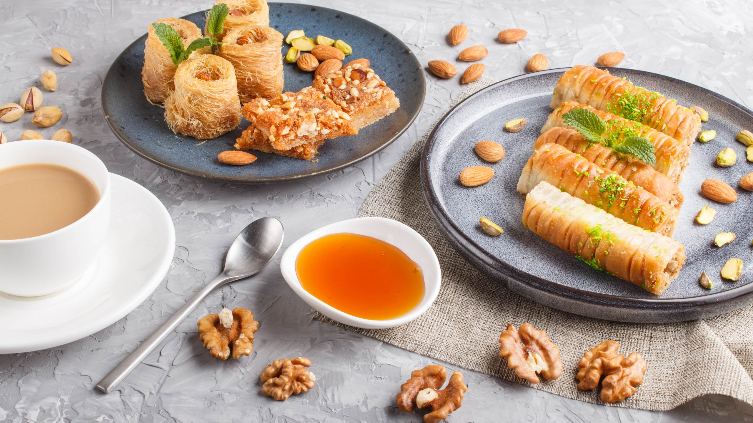 Greek pastries, nuts and coffee featured on the Dionysos Restaurant website